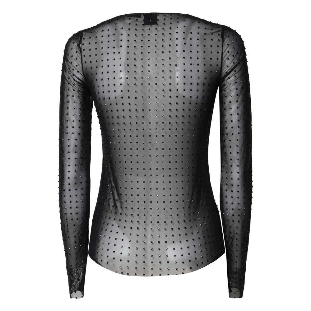 pinko Zwarte Mesh Trui met Strass Black Dames