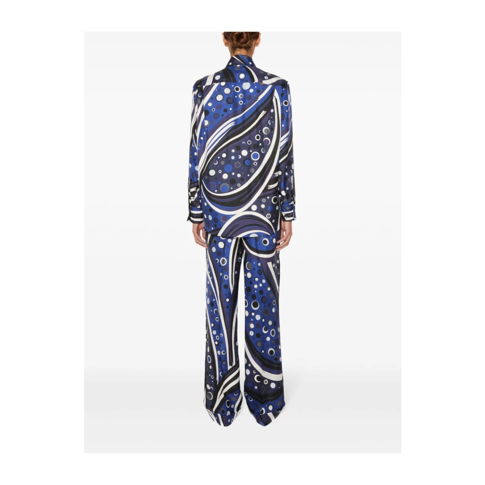 EMILIO PUCCI Swirl Print Zijden Shirt Navy Blauw Blue Dames