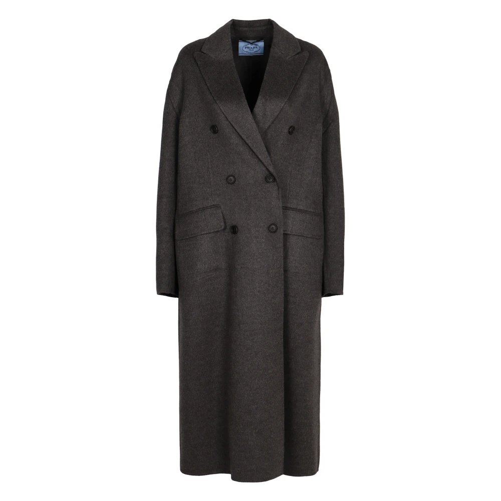 Prada Gray Luxury Wool Cashmere Coat Lapel Collar - Female - Double-Breasted Coats - S - Coats