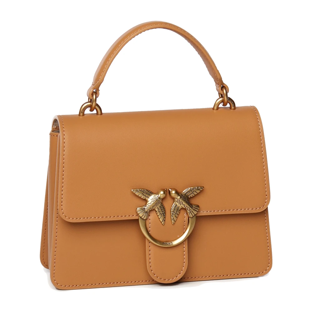 pinko Bruine leren schoudertas met liefdesvogels gesp Brown Dames