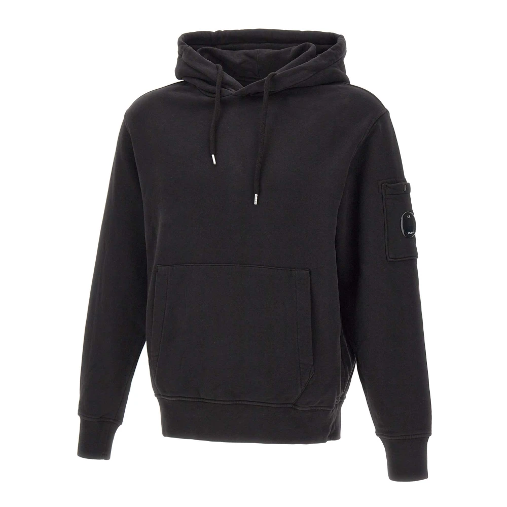 C.p. Company Men's Black Hoodies, Xl, Brushed And Emerized Diagonal Fleece Boxy Goggle Sweatshirt