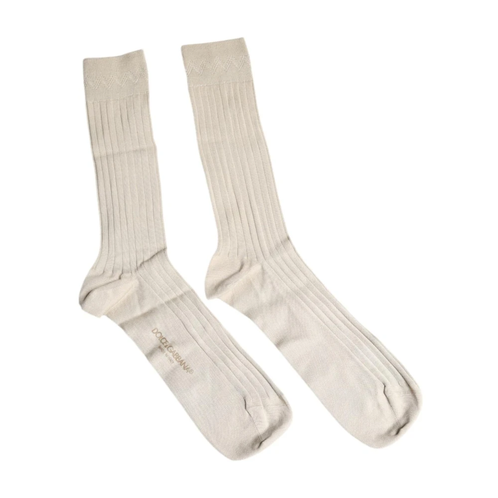 Dolce & Gabbana Men's Beige Socks, One Size, Logo Mid Calf Cotton Socks
