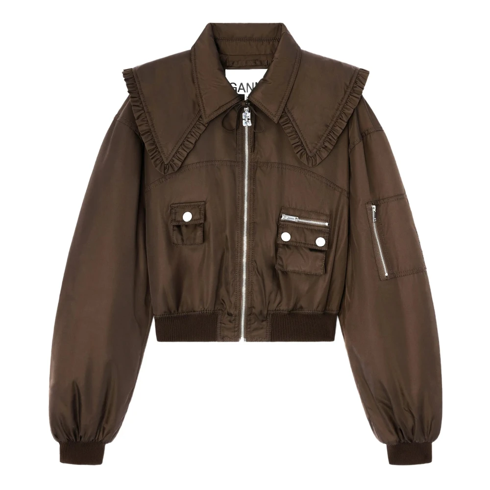 Ganni Duchesse Nylon Bomber Jacket - Female - Bomber Jackets - Brown - M - Jackets - Image 4