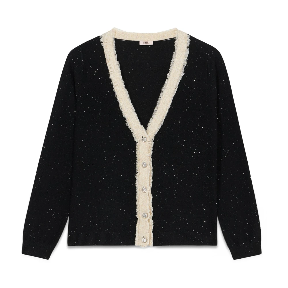 Oltre Cardigan met paillettenborduursel en rafelige randen Black Dames