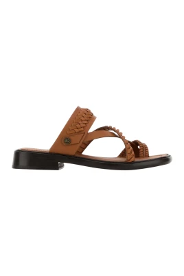 Caramel Läder Tå-Slippers