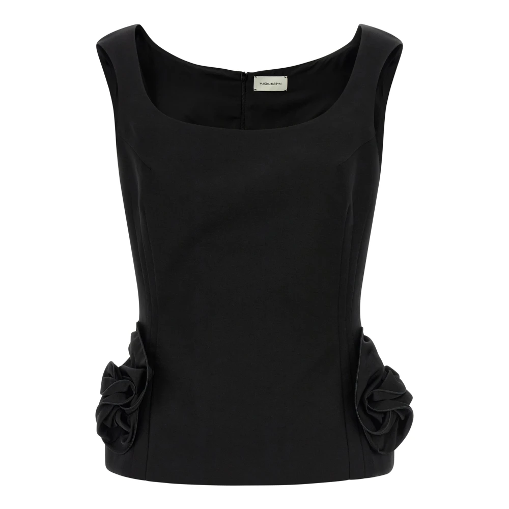 Magda Butrym Women's Black Blouse 11 Silk-Blend Top - Sleeveless Tops - S - Tops