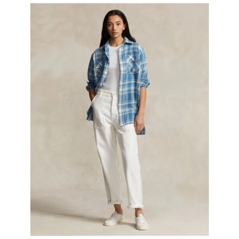 Polo Ralph Lauren Oversized Geruite Blouse Blue Dames