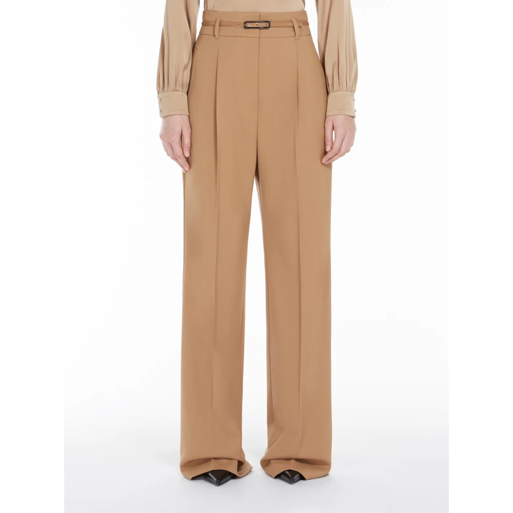 Max Mara Studio Hoge taille wollen palazzo broek Brown Dames