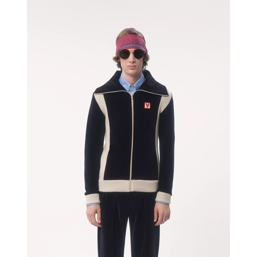Valentino Chenille hoge hals cardigan met patch Black Heren