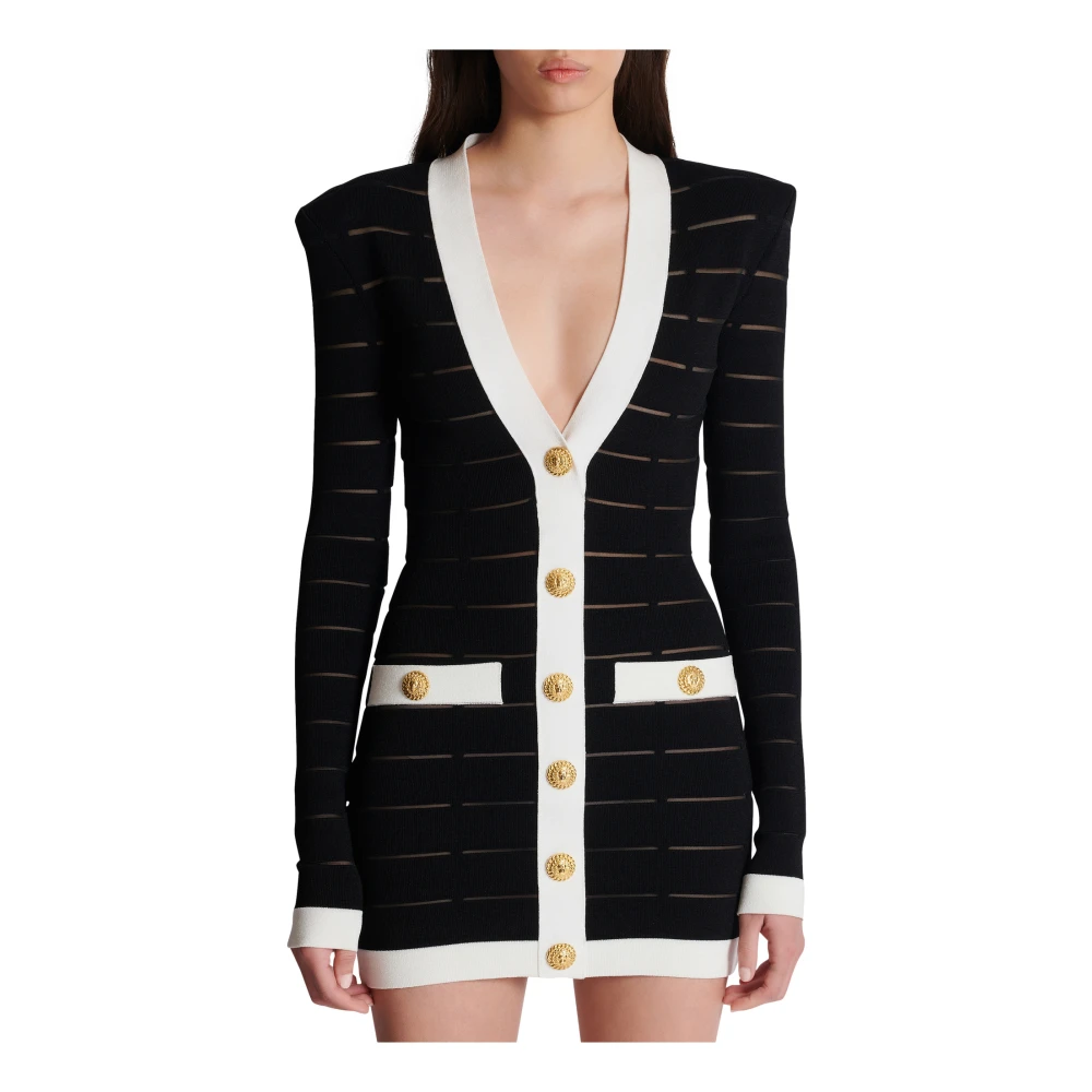 Balmain Tweekleurige gebreide jurk Black Dames