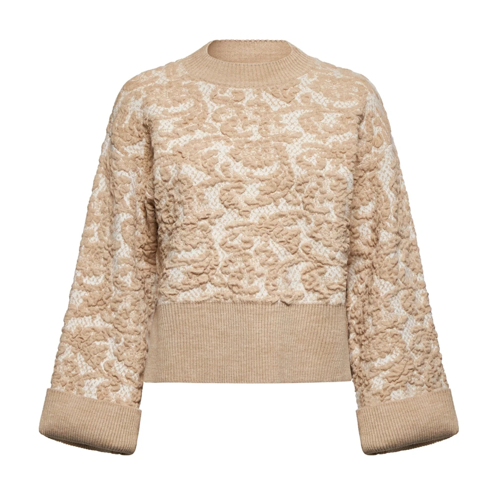 Silvian Heach Vrouw Beige Truien & Vesten Dames, Xl, Wol, Top Met Reliëfbloemenmotief