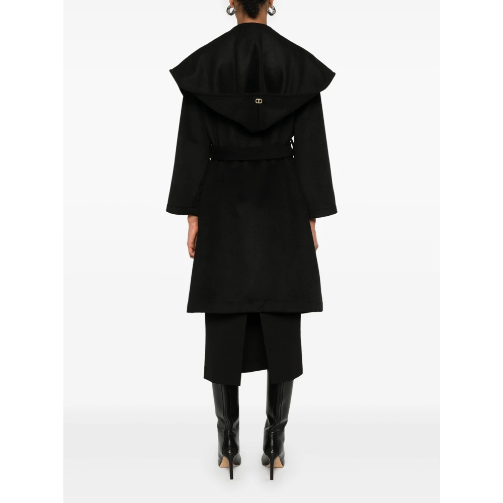 Twinset Zwarte mantel met ceintuur en sjaalkraag Black Dames