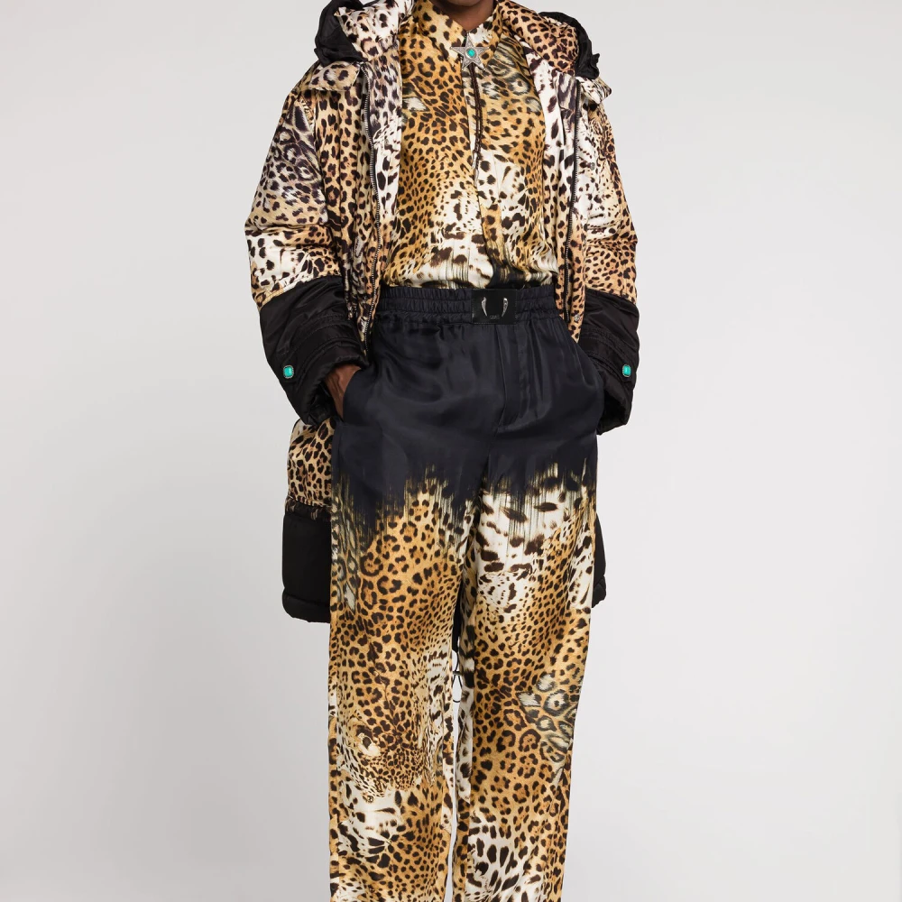 Roberto Cavalli Luipaardprint Zijden Broek met Tiger Tooth Hangers Multicolor Heren
