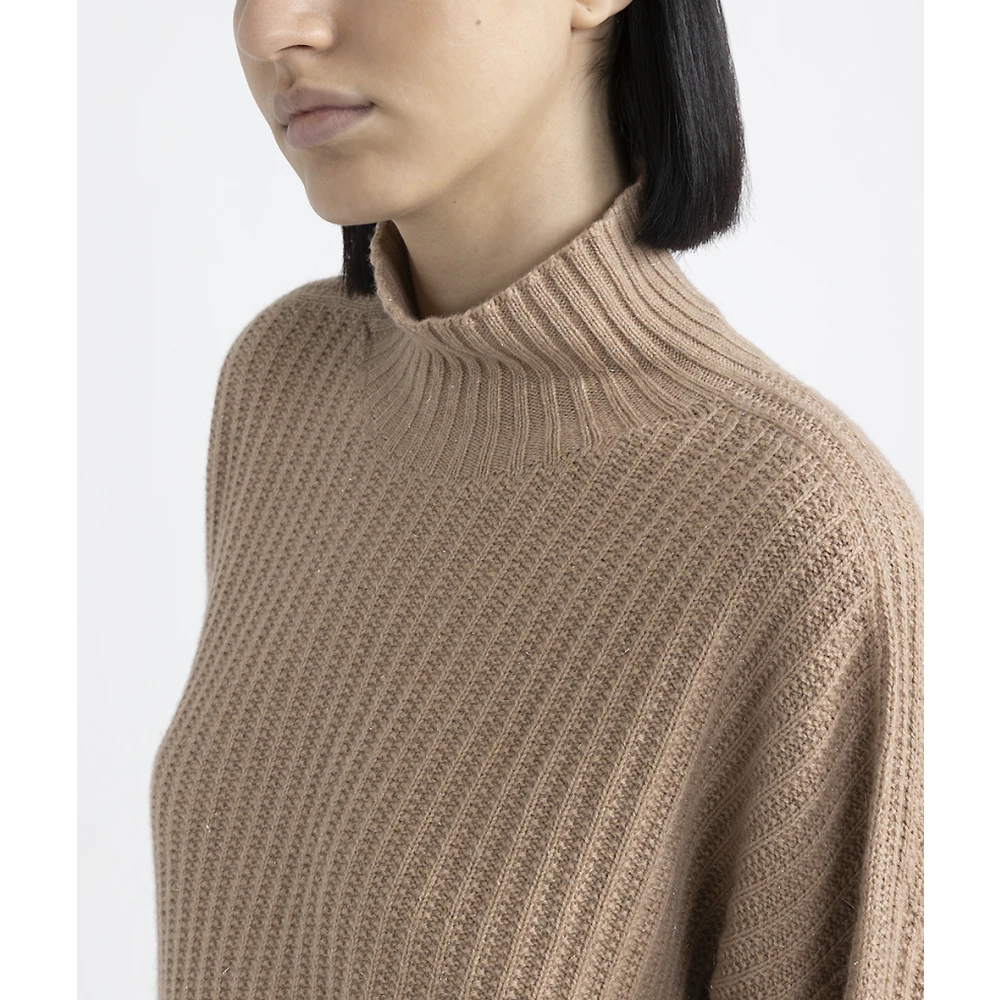 PESERICO Wol zijde kasjmier en lurex trui Brown Dames