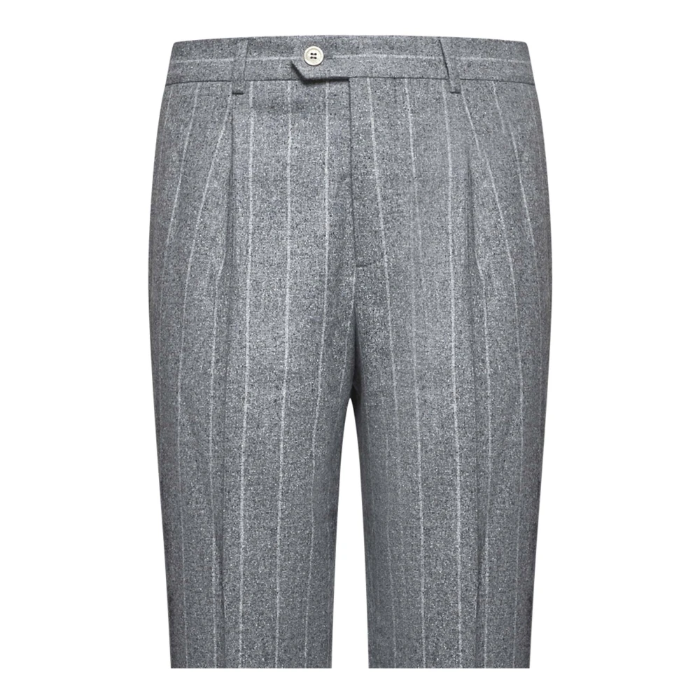 BRUNELLO CUCINELLI Pinstriped Flanellen Broek Licht Grijs Gray Heren