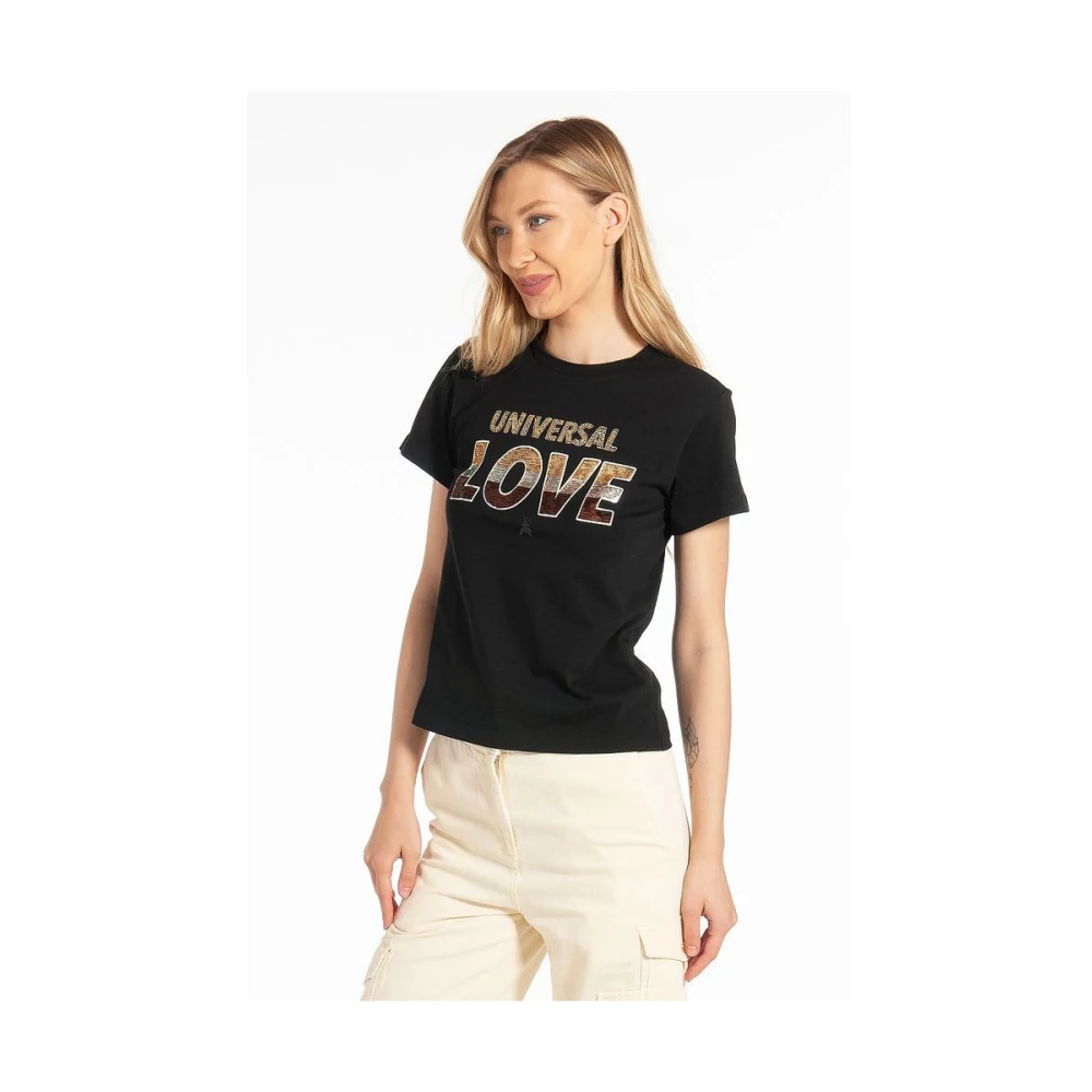 PATRIZIA PEPE Sprankelend Strass Katoenen T-shirt Black Dames