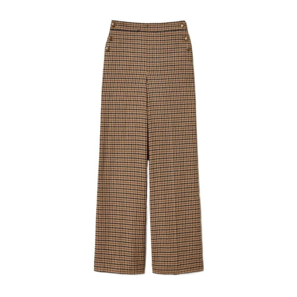 Twinset Brown Elegant Camel & Black Wool Trousers - Female - Wide Trousers - S - Trousers