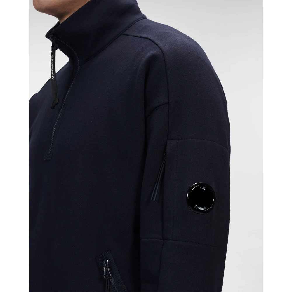 C.P. Company Diagonal Raised Fleece Stand Collar Sweatshirt Blue Heren