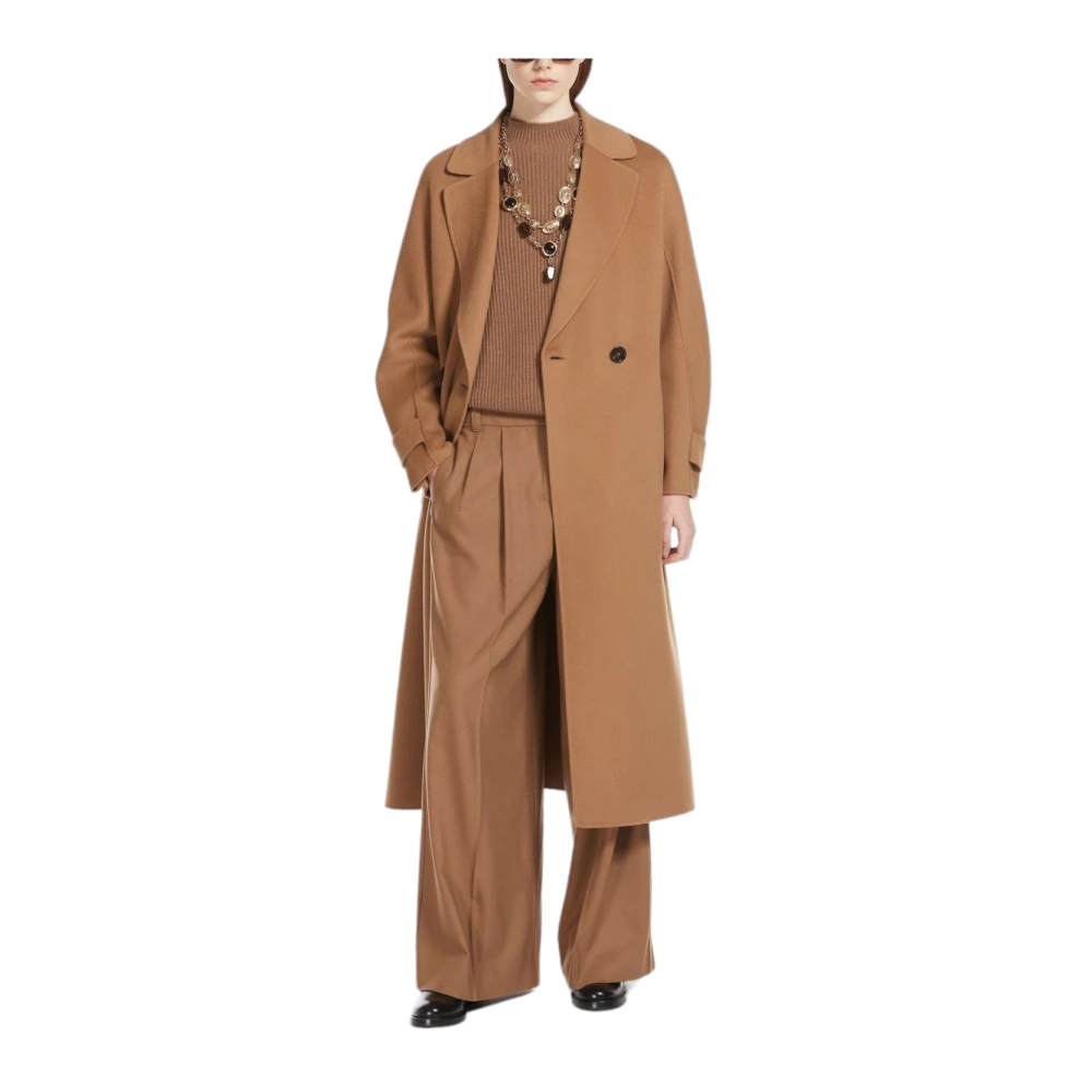 Max Mara Studio Wijde Flanellen Broek Brown Dames