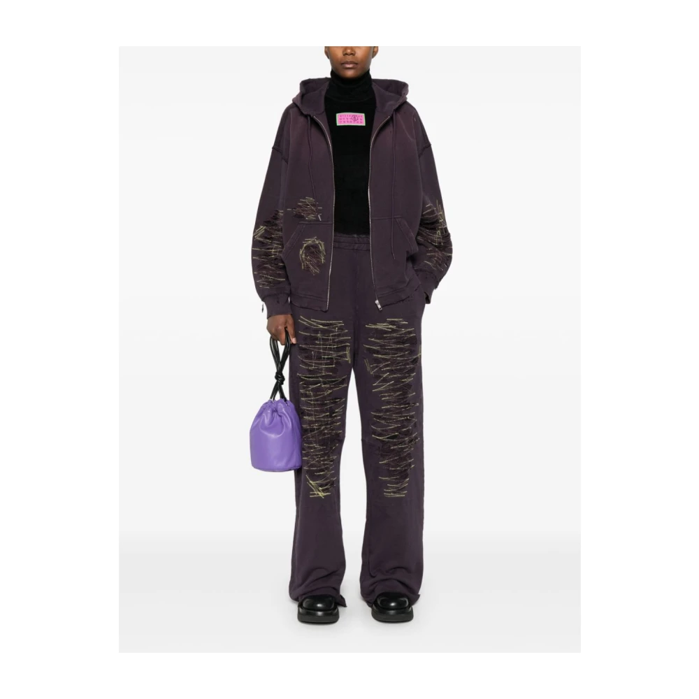 MM6 Maison Margiela Paarse Katoenen Wijde Pijp Broek Purple Dames