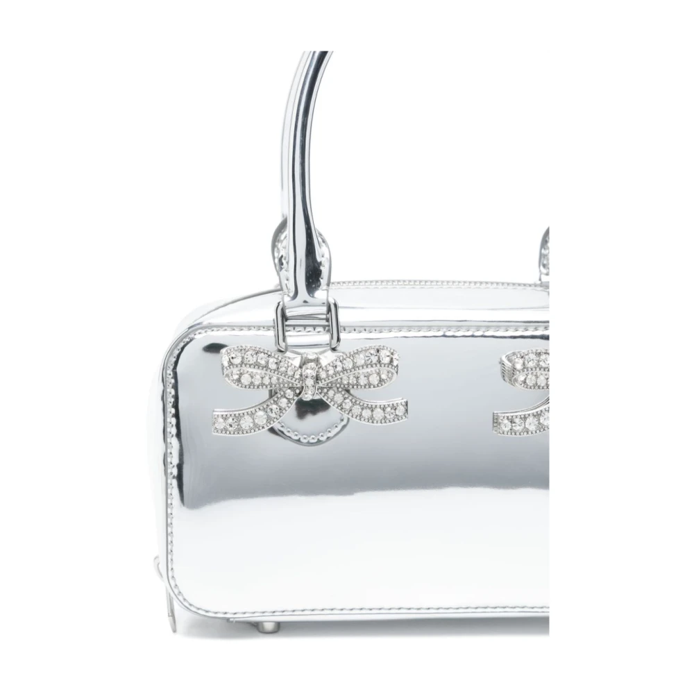 Self Portrait Zilveren Leren Tote Tas met Rits Gray Dames