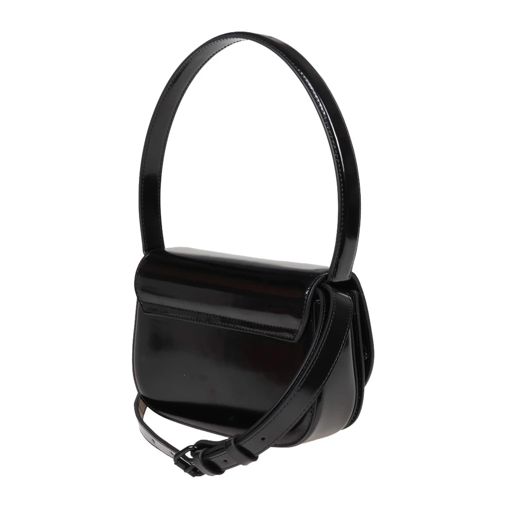 Diesel Zwarte leren schoudertas Magnetische sluiting Black Dames