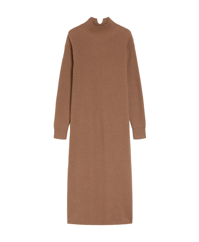 brown-wool-cashmere-midi-dress