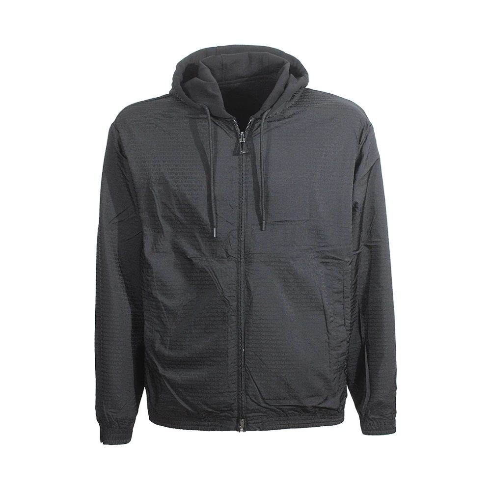 Emporio Armani Zwarte Hoodie met Rits en Logo Black Heren