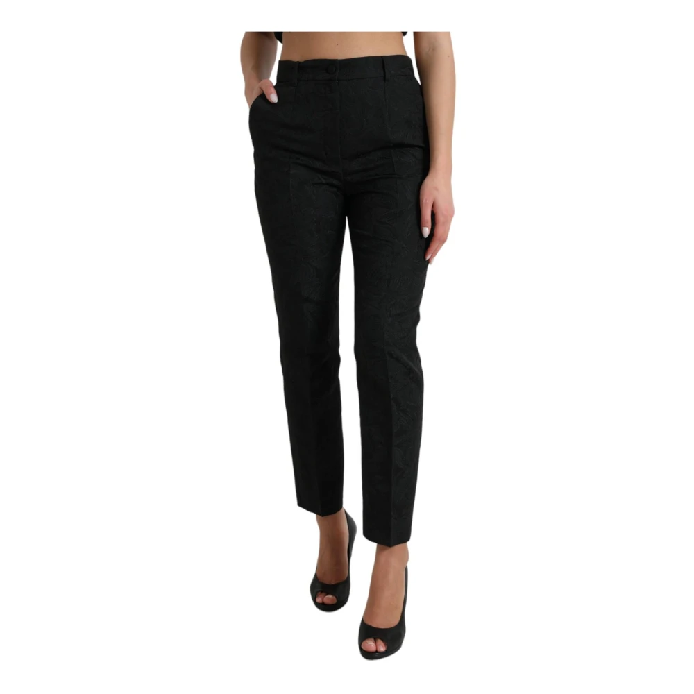 Dolce & Gabbana Women's Black High Waist Tapered Trousers - Slim-Fit Trousers - M - Trousers