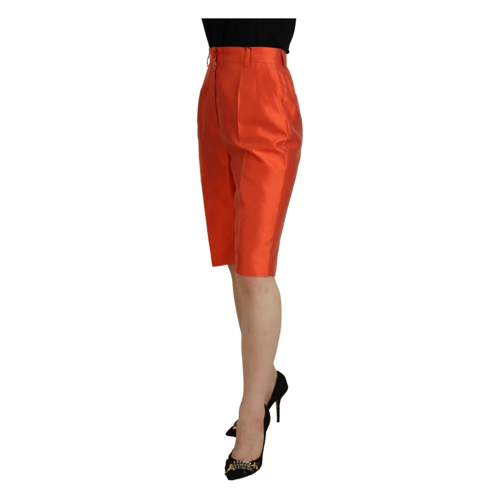 Dolce & Gabbana Oranje Zijden Broek met Hoge Taille Red Dames