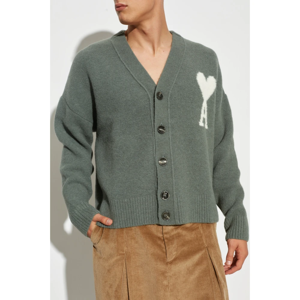 Ami Paris Cardigan met logo Green Heren