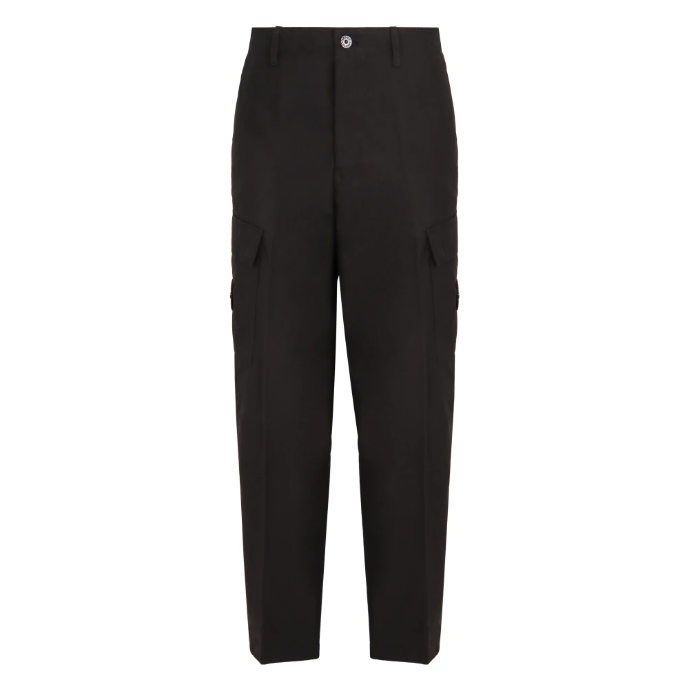 Stone Island Black Straight Trousers, Male, W36, Weatherproof Cotton Canvas Cargo Trousers