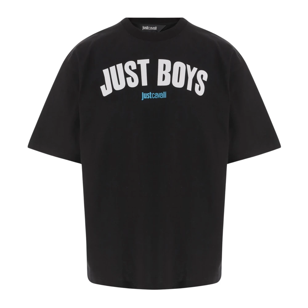 Just Cavalli Men's Black T-Shirts, M, Printed Cotton T-Shirt