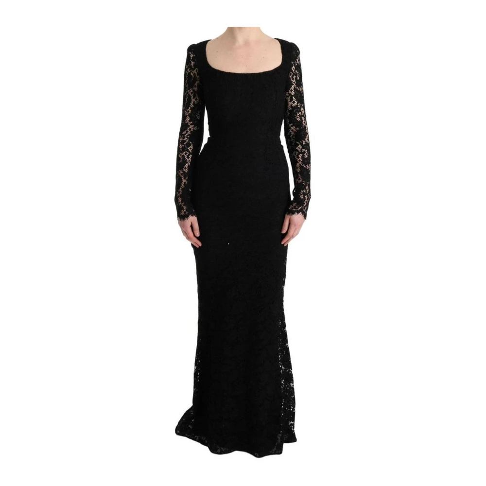 Dolce & Gabbana Bloemen Kant Jurk Black Dames