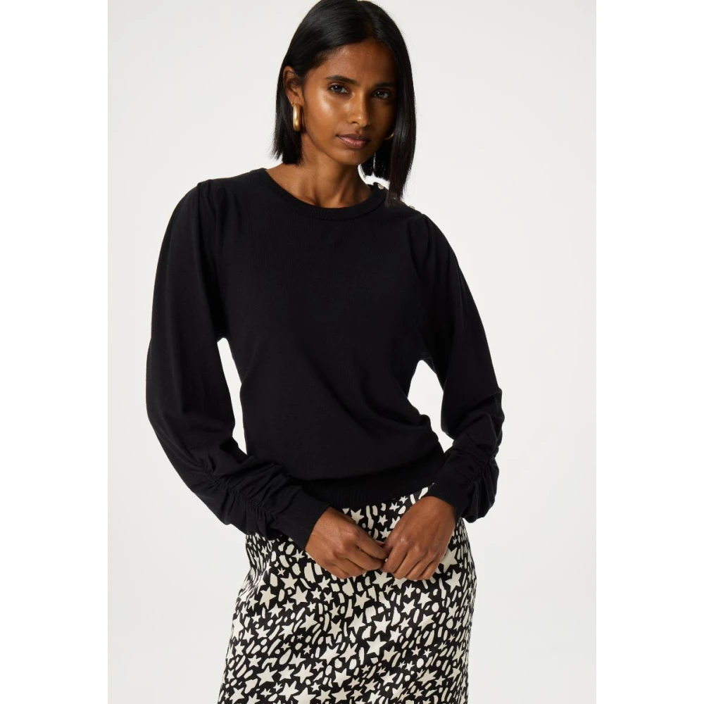 Fabienne Chapot Zwarte Ronde Hals Ballonmouw Pullover Black Dames