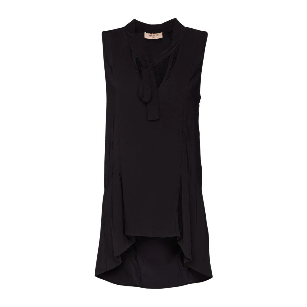 Twinset Donna Nero - Blusa In Georgette Con Fiocco - Blouses & Shirts - S