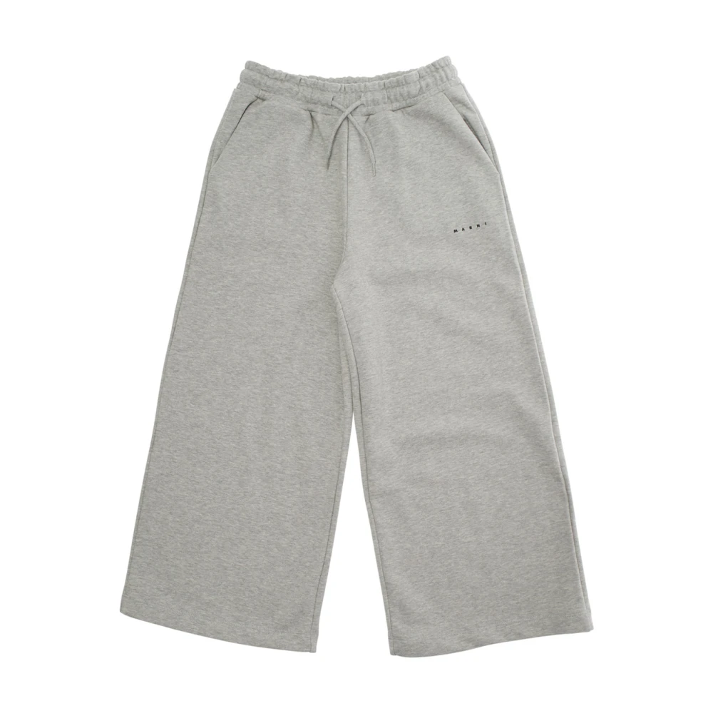 Marni Girls Gray Grey Elastic Waist Trousers With Logo Detail - Sweatpants - 8 Y - Kids