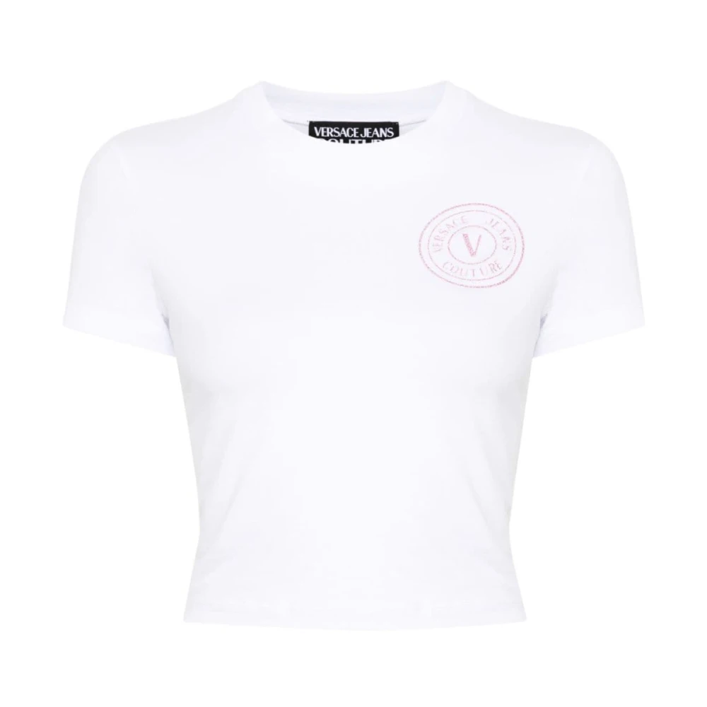 Versace Jeans Couture Witte V-Emblem Logo Print T-shirt White Dames