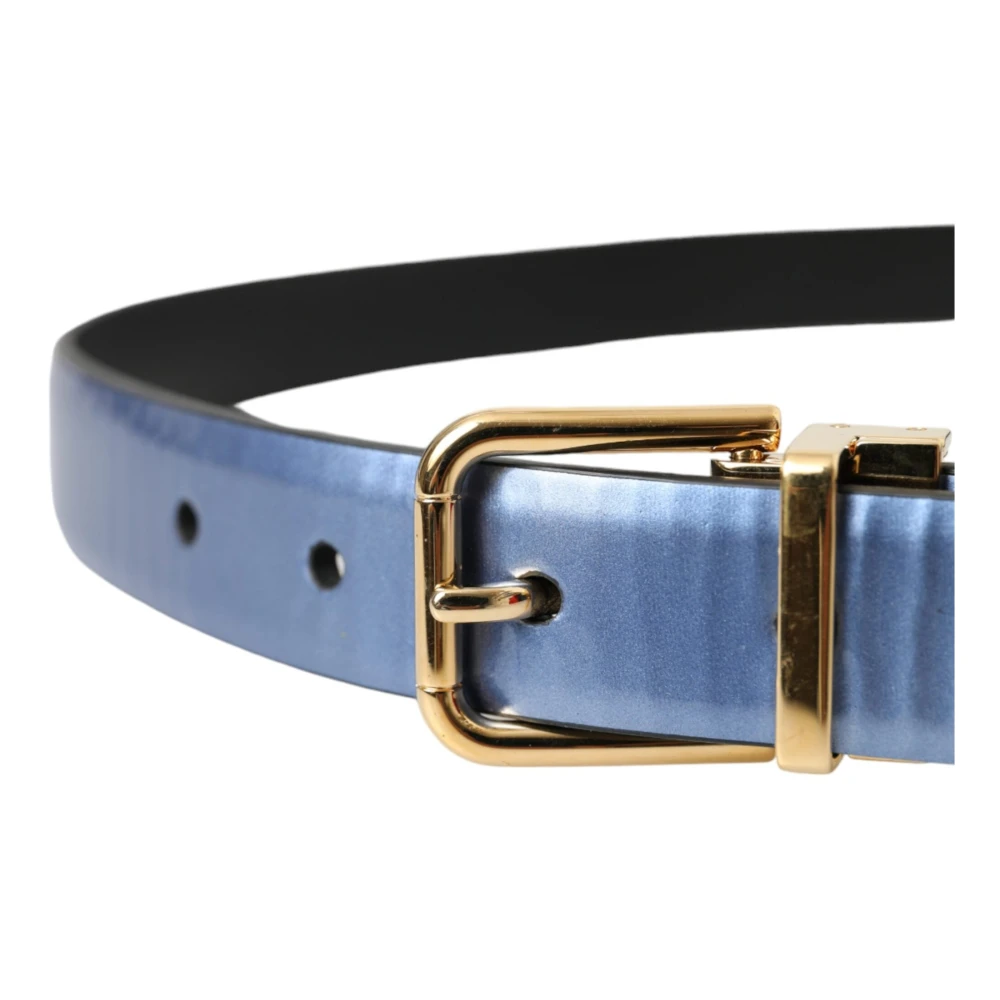 Dolce & Gabbana Metalen Blauw Leren Riem met Gouden Gesp Blue Unisex