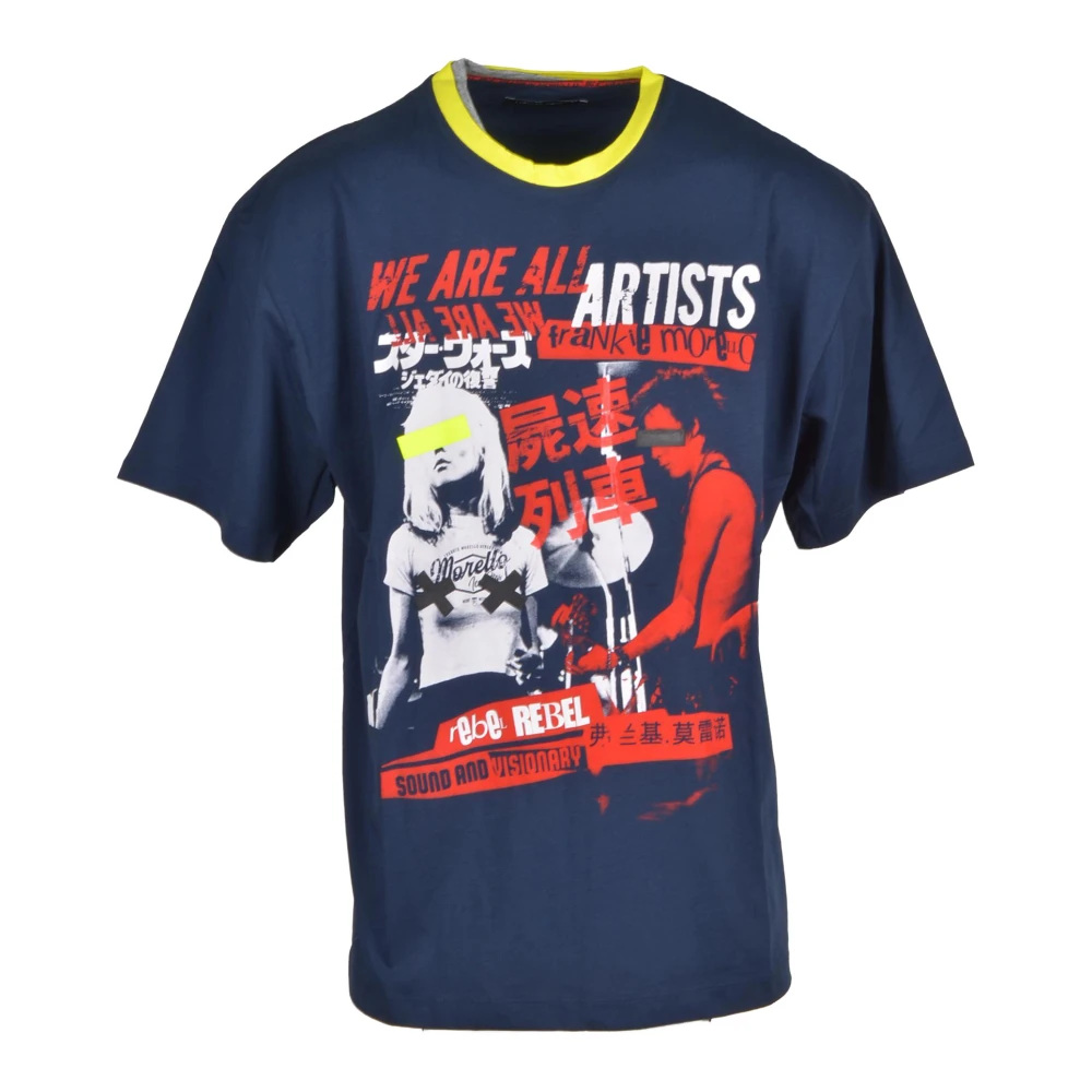 Frankie Morello Blauw Bedrukt Ronde Hals T-shirt Mannen Blue Heren