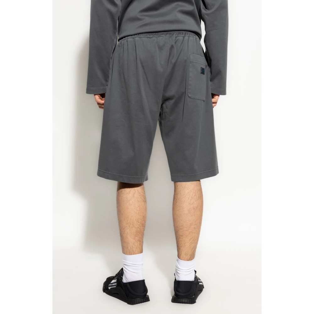 Dolce & Gabbana Katoenen shorts met logoplaatje Gray Heren