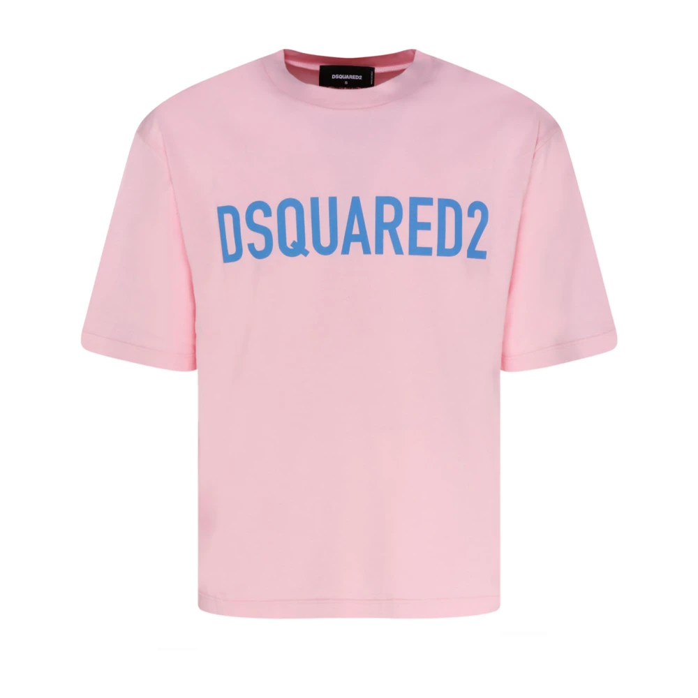 Dsquared2 Logo Print T-shirt i Ljusrosa och Himmelblå Pink, Herr