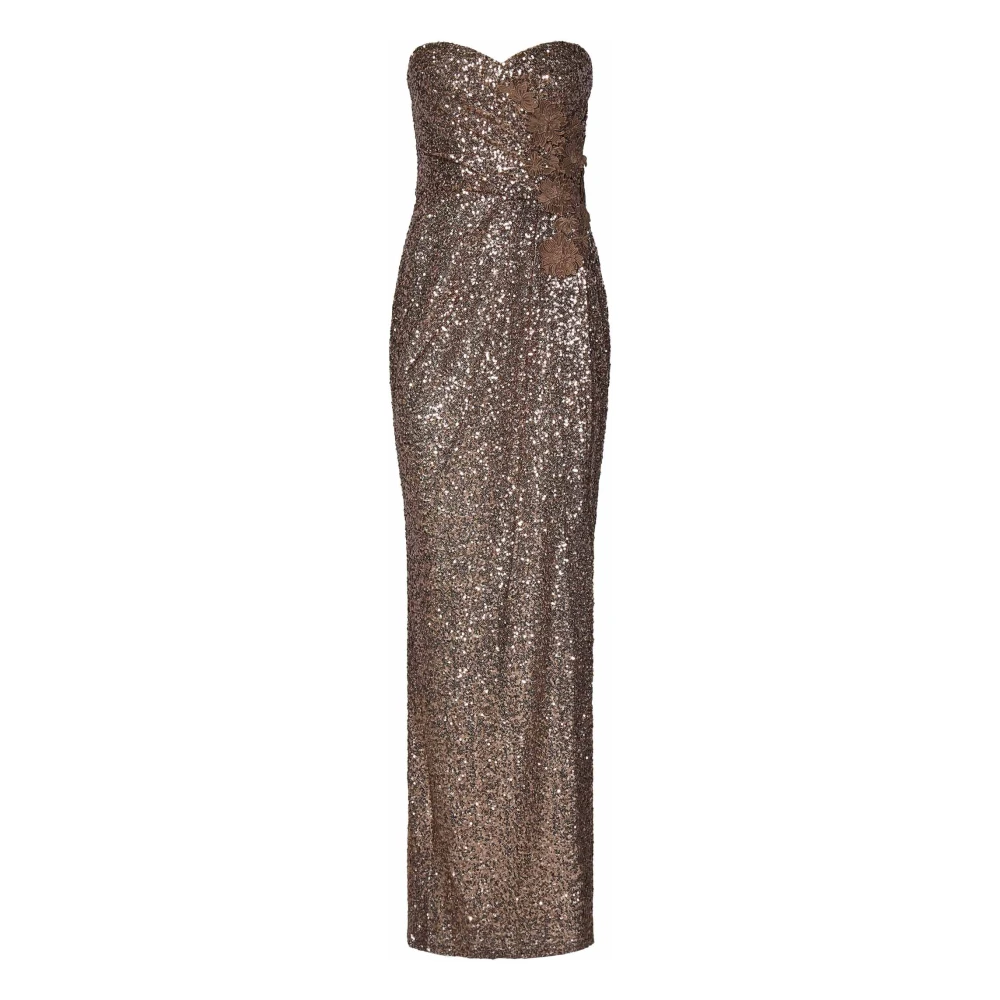 Zuhair Murad Bronzen Bloemenapplicatie Strapless Jurk Brown Dames