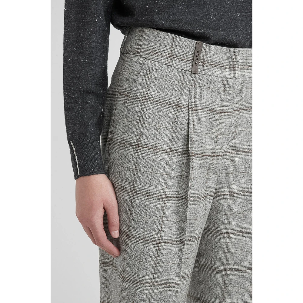 PESERICO Geruite wollen flanellen wortelbroek Gray Dames
