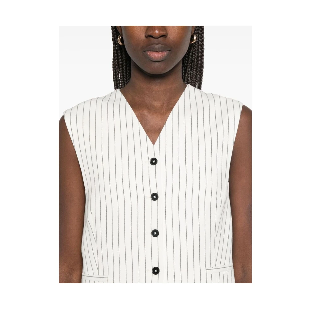 Loulou Studio Witte V-hals vest met zakken White Dames