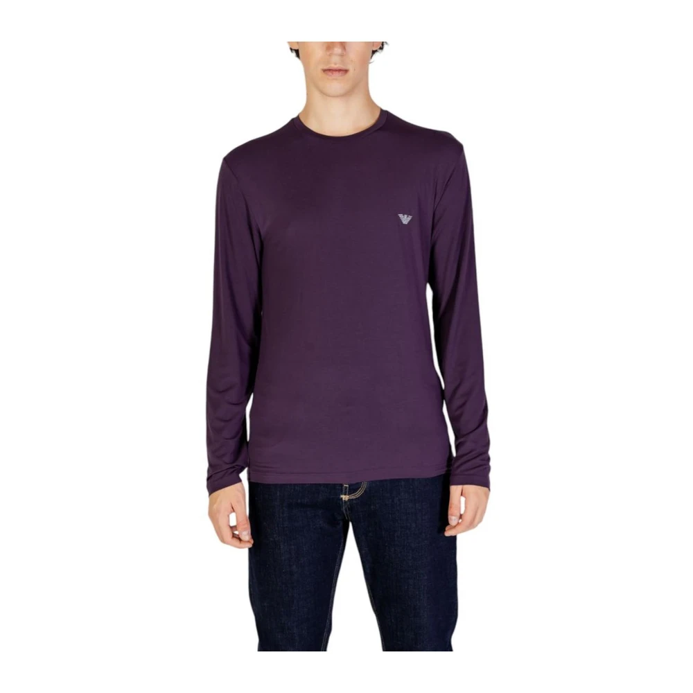 Emporio Armani Modal Blend Crew Neck Shirt Purple Heren