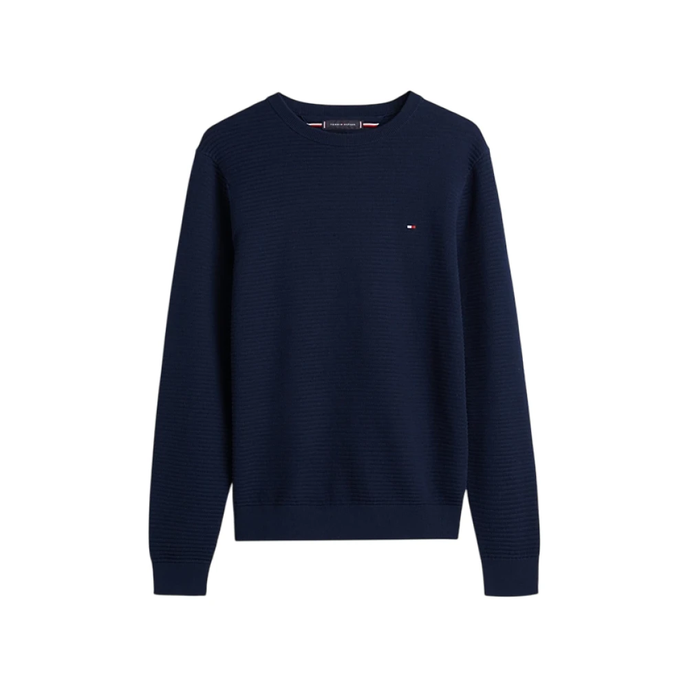 Tommy Hilfiger , Round-Neck Knitwear, Male, Blue, Xl, Textured Knit Crew Neck Jumper