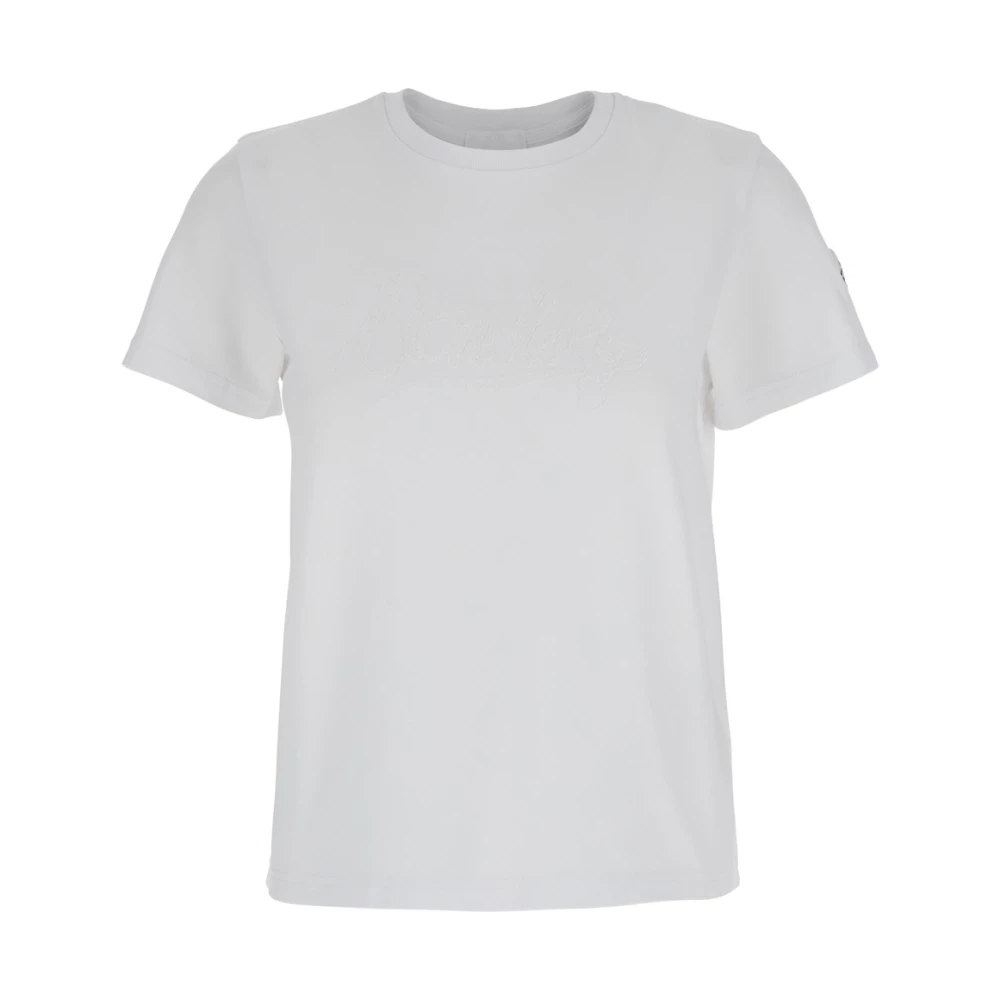 Moncler Wit Logo Geborduurd T-shirt Katoen Vrouw White Dames