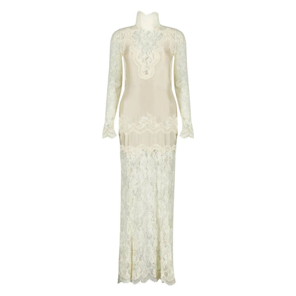 Rabanne Donna Beige - Abito Lungo In Pizzo E Raso - Dresses - S