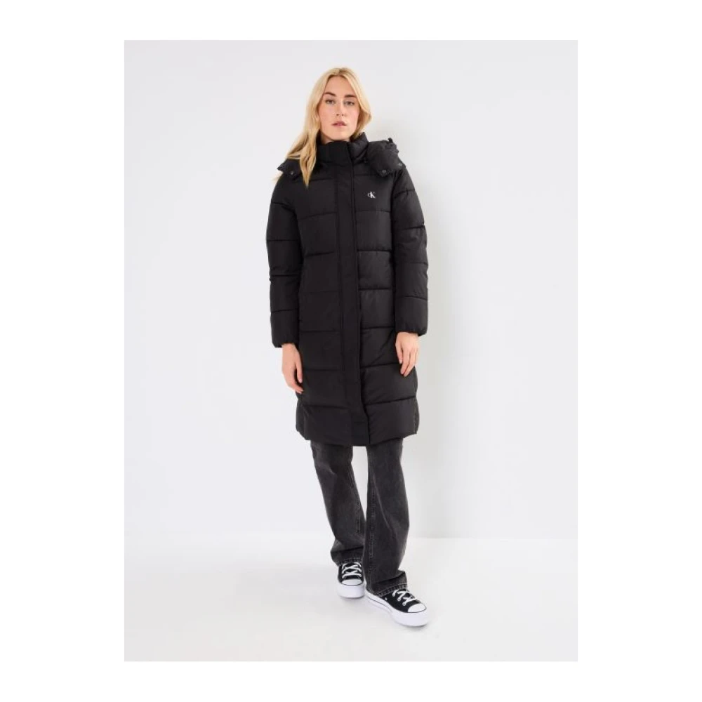 Calvin Klein Lange gewatteerde jas met afneembare capuchon Black Dames